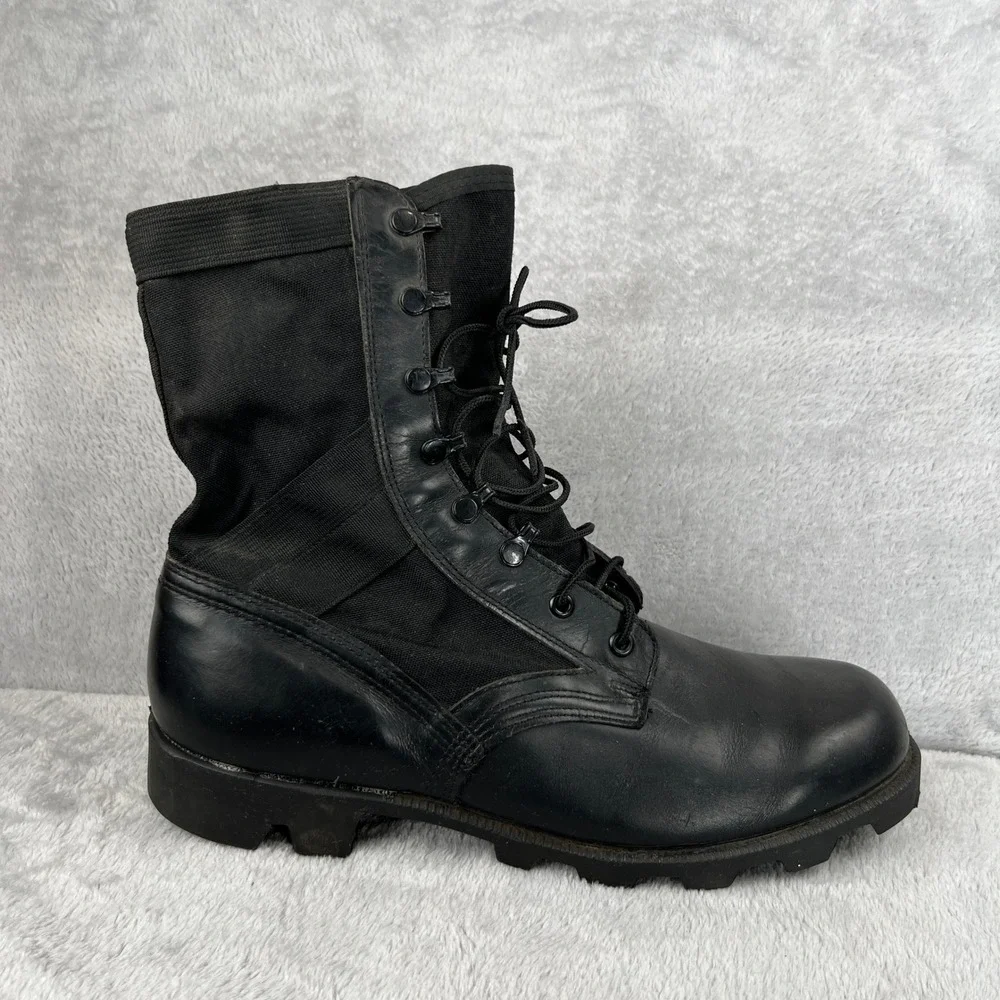 VTG 1997 US Military Combat Boots 12W Black Leather Canvas Lug Sole Mens